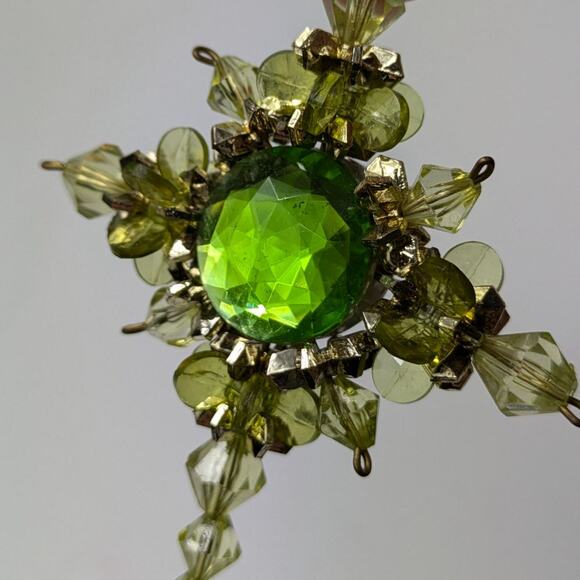 Vintage Beaded Christmas Ornament Cross Safety Pin Angel Green 90s Handmade OOAK - Picture 14 of 15